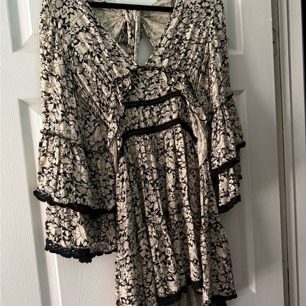 Free People Black and Cream Floral Dress